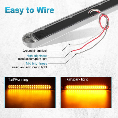 Image of Partsam 2Pcs 17 Inch Amber Led Truck Trailer Light Bar 40 LED Clear Lens Dual Row, Clear Yellow 17inch Sealed LED Waterproof Submersible Turn Tail Clearance Marker Identification Truck Trailer Light Bar