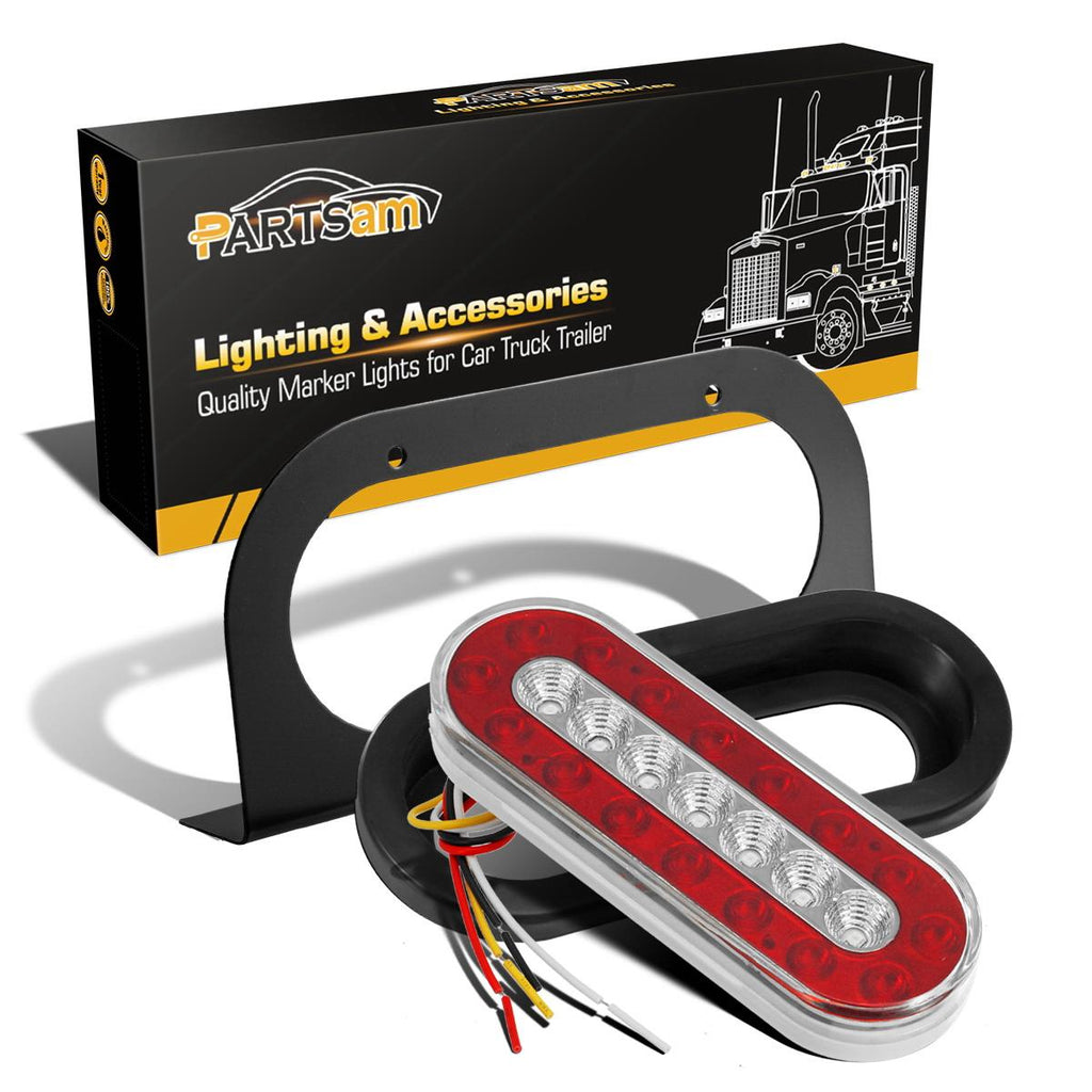 Partsam 2Pcs 6 Inch Oval Led Trailer Tail Lights Red/White 23LED Grommet Mount w Mounting Brackets Waterproof Truck Trailer RV Oval Led Stop Turn Tail Brake Backup Reverse Marker Lights Sealed 12V