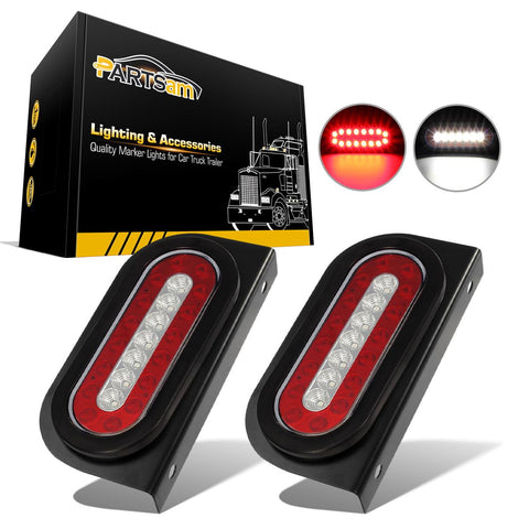 Image of Partsam 2Pcs 6 Inch Oval Led Trailer Tail Lights Red/White 23LED Grommet Mount w Mounting Brackets Waterproof Truck Trailer RV Oval Led Stop Turn Tail Brake Backup Reverse Marker Lights Sealed 12V