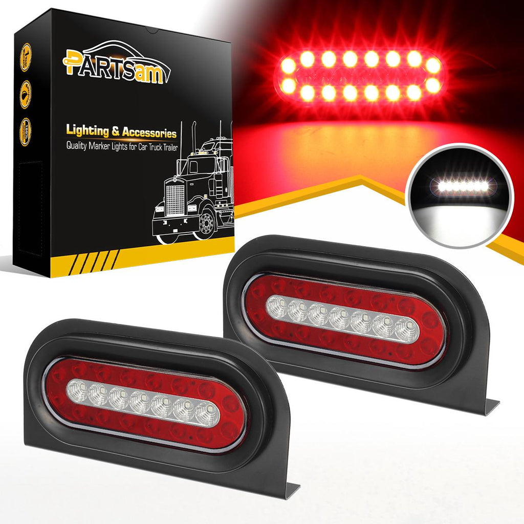 Partsam 2Pcs 6 Inch Oval Led Trailer Tail Lights Red/White 23LED Grommet Mount w Mounting Brackets Waterproof Truck Trailer RV Oval Led Stop Turn Tail Brake Backup Reverse Marker Lights Sealed 12V