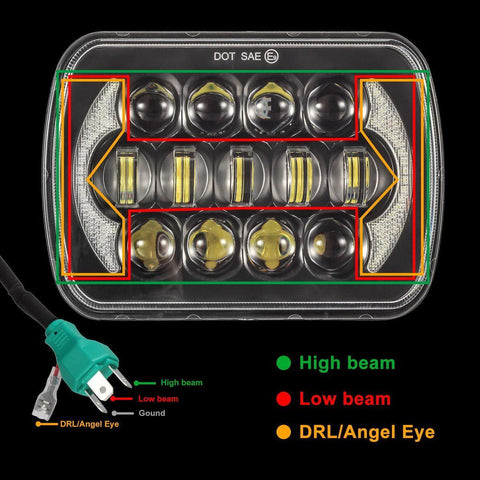 Image of Partsam 5x7 LED Headlights 7x6 Sealed Beam Angel Eyes DRL Hi/Lo H6054 Compatible with Wrangler YJ Cherokee XJ/ 4Runner Tacoma/Blazer Express Van (2PCS)