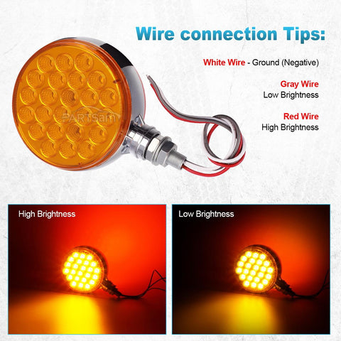 Image of Partsam 2pc 4inch Round Double Face Single Stud Mount Pearl Red/Amber 48 LED Pedestal Fender Reflective Lights w Chrome Housing Sealed Replacement for Kenworth/Peterbilt/Freightliner