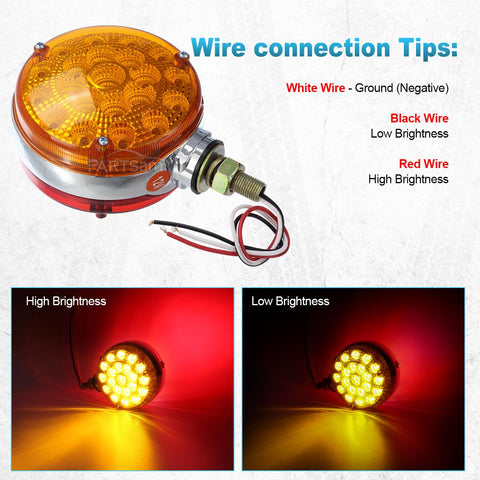 Image of Partsam 2pcs Double Face Round Led Pedestal Lights Stop Tail Turn Signal Fender Mount Marker Lights Chrome Mini-reflex Replacement for Peterbilt/Kenworth/Freightliner Trucks Semi Trailers Waterproof