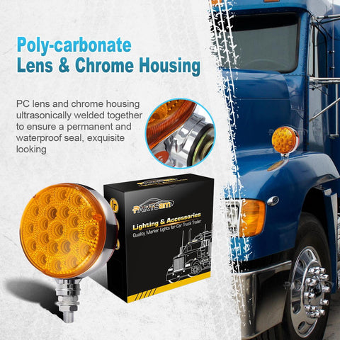 Image of Partsam 2pcs Double Face Round Led Pedestal Lights Stop Tail Turn Signal Fender Mount Marker Lights Chrome Mini-reflex Replacement for Peterbilt/Kenworth/Freightliner Trucks Semi Trailers Waterproof