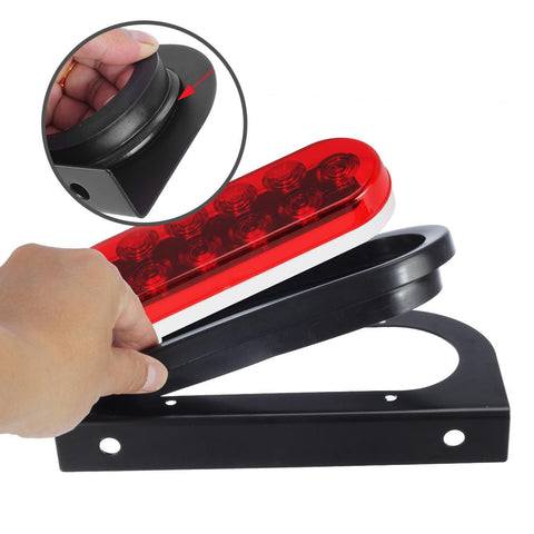 Image of Partsam 2pcs Waterproof 6inch inch Oval Sealed Stop Turn Tail Brake Marker Red 10 LED Truck Trailer Light Kit w/Grommet Plug,Mounting Brackets