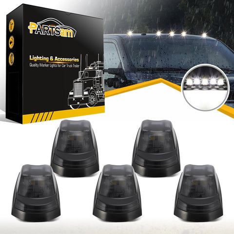 Image of Partsam 5Pcs Smoke Lens Cab Marker Roof Running White LED Top Clearance Lights Assembly 9LED Compatible with Ford F250 F350 F450 F550 Cab Lights 2017 2018 2019 2020 2021 Super Duty 264343BK