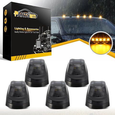Image of Partsam 5Pcs for F250 F350 F450 Smoke Cab Lights Amber LED Cab Marker Roof Running Top Clearance Lights Assembly Compatible with Ford F-250 F-350 F-450 F-550 Super Duty 2017-2021 264343BK