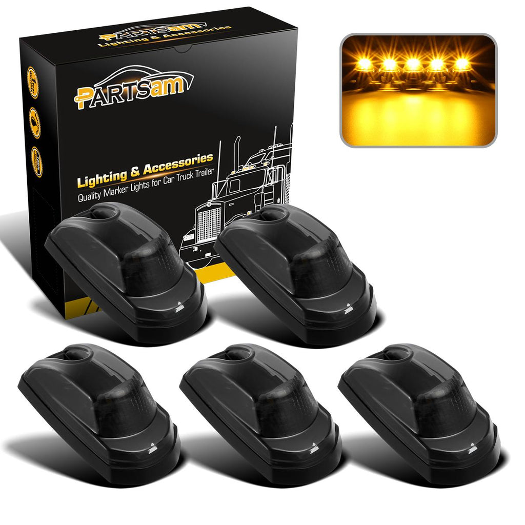 Partsam 5Pcs for F250 F350 F450 Smoke Cab Lights Amber LED Cab Marker Roof Running Top Clearance Lights Assembly Compatible with Ford F-250 F-350 F-450 F-550 Super Duty 2017-2021 264343BK