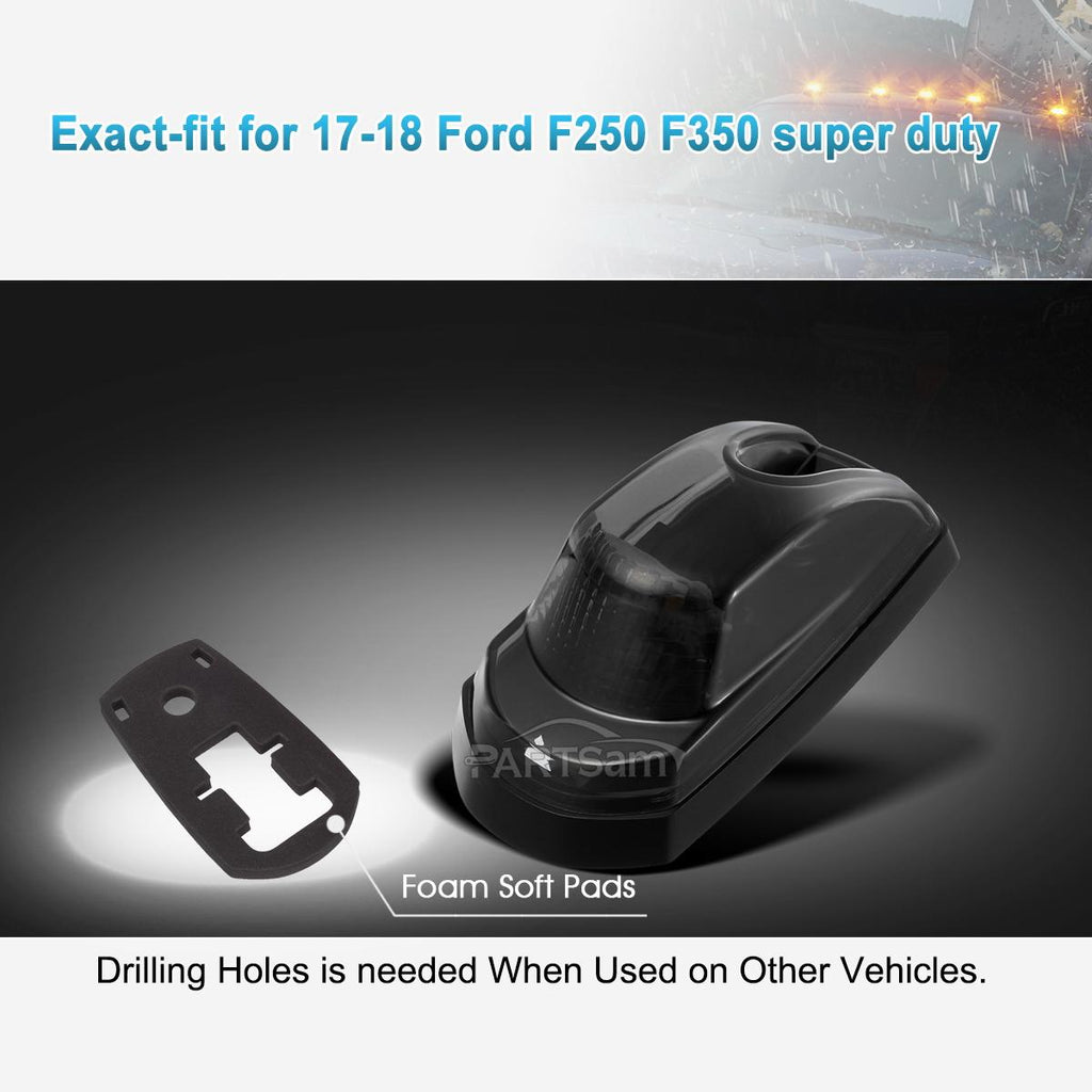 Partsam 5Pcs for F250 F350 F450 Smoke Cab Lights Amber LED Cab Marker Roof Running Top Clearance Lights Assembly Compatible with Ford F-250 F-350 F-450 F-550 Super Duty 2017-2021 264343BK