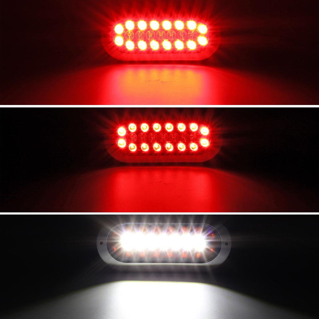 Partsam 2Pcs 6-1/2inch Oval Led Trailer Tail Lights 23 LED Flange Mount Waterproof Combo Red Stop Brake Tail Running Lights Taillights White Back Up and Reverse Lights Sealed with Reflectors 12V DC