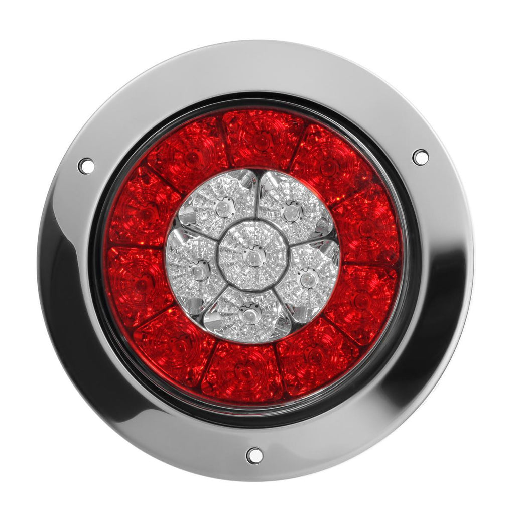 Partsam 4Pcs 4 Inch Round LED Trailer Tail Lights White Red Flange Mount w Reflectors 16 LED DC 12V Sealed Waterproof Stop Brake Tail Running Reverse Backup Lights Lamps for RV Trailer Trucks