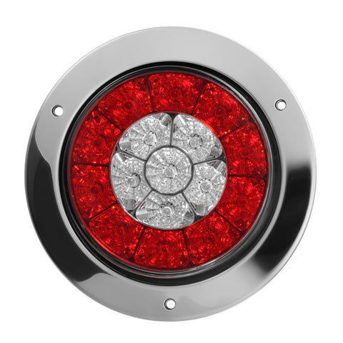 Image of Partsam 4Pcs 4 Inch Round LED Trailer Tail Lights White Red Flange Mount w Reflectors 16 LED DC 12V Sealed Waterproof Stop Brake Tail Running Reverse Backup Lights Lamps for RV Trailer Trucks
