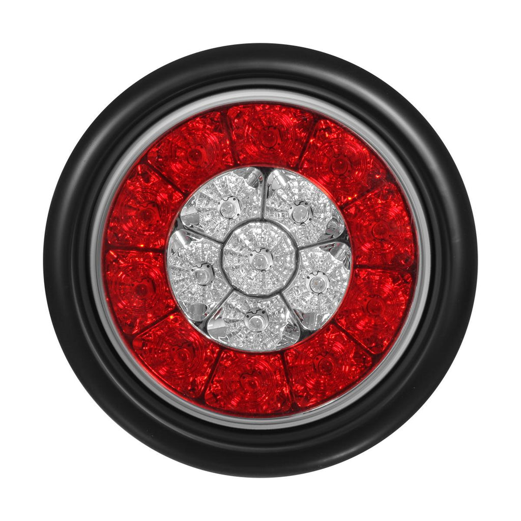 Partsam 2Pcs 4inch Inch Round LED Trailer Tail Lights 16LED w Rubber Grommet, Waterproof Sealed Round Red Stop Turn Tail Brake Running Lights White Reverse Backup Lights Lamps for RV Trailer Trucks