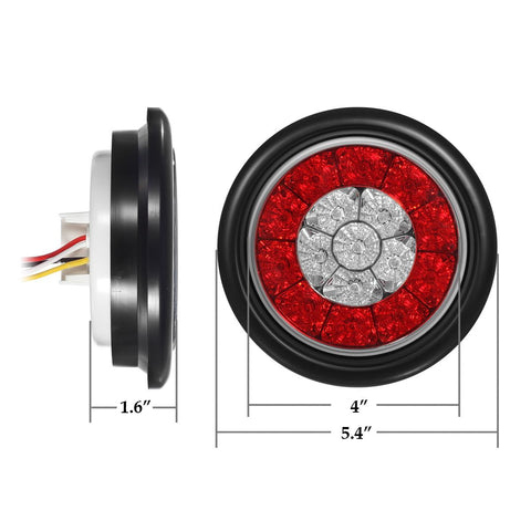 Image of Partsam 2Pcs 4inch Inch Round LED Trailer Tail Lights 16LED w Rubber Grommet, Waterproof Sealed Round Red Stop Turn Tail Brake Running Lights White Reverse Backup Lights Lamps for RV Trailer Trucks