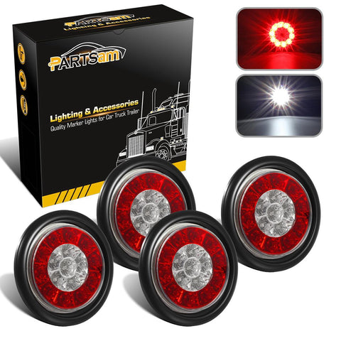 Image of Partsam 4Pcs 4inch Inch Round LED Trailer Tail Lights with Backup Reverse Lights 16LED Waterproof Stop Brake Tail Running Utility Lights Lamps DC 12V Sealed, Hardwired with Grommet (Not Plug and Play)