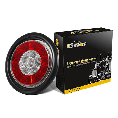 Image of Partsam 4Pcs 4inch Inch Round LED Trailer Tail Lights with Backup Reverse Lights 16LED Waterproof Stop Brake Tail Running Utility Lights Lamps DC 12V Sealed, Hardwired with Grommet (Not Plug and Play)