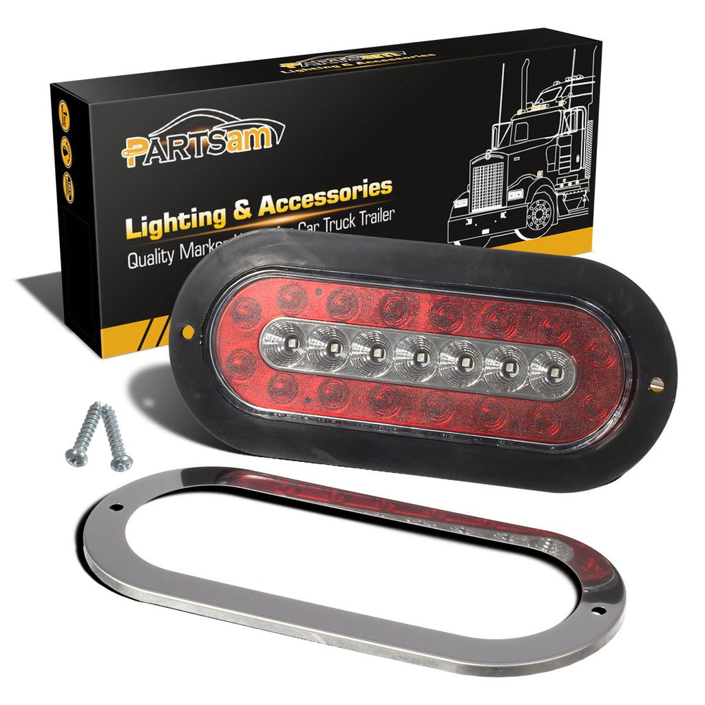 Partsam 2Pcs 6.5inch Oval Led Trailer Tail Lights with Indicators 23 LED Flange Mount Combo Red Stop Turn Brake Tail Running Lights Taillights Amber Parking Indicator Lights Sealed w/Reflectors 12V DC