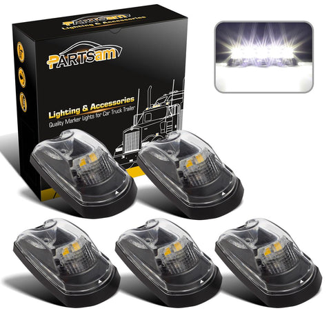 Image of Partsam 5PCS Clear Lens Cab Marker Lights 264343CL White LED Clearance Top Roof Running Lights Assembly Compatible with F250 F350 F450 F550 Full LED Cab Roof Marker Light Kit 2017-2021 Super Duty