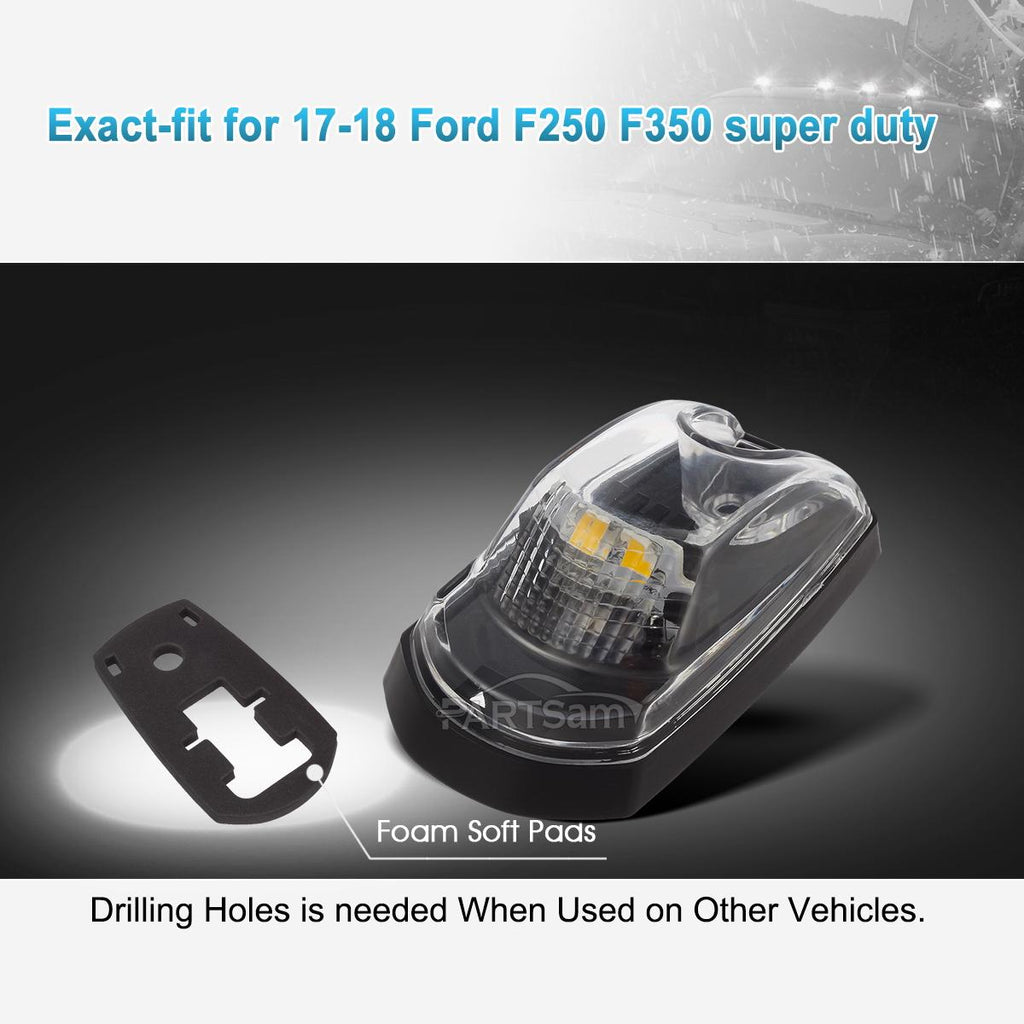 Partsam 5PCS Clear Lens Cab Marker Lights 264343CL White LED Clearance Top Roof Running Lights Assembly Compatible with F250 F350 F450 F550 Full LED Cab Roof Marker Light Kit 2017-2021 Super Duty