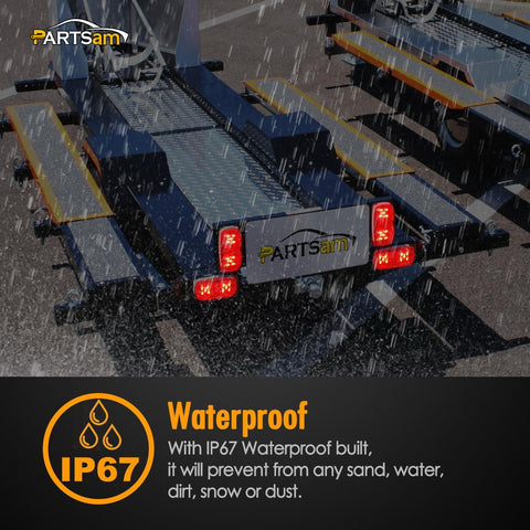 Image of Partsam 14x Red/Amber Double Bullseye led Marker Light Side Marker Clearance Light Smoke Lens, Tiger Eye / Double Bubble LED Marker Lights, 4" Rectangular Rectangle Led Truck Trailer RV Camper Light