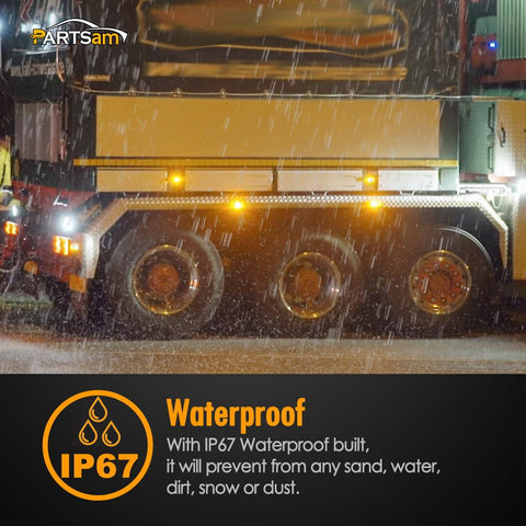 Image of Partsam 14x Red/Amber Double Bullseye led Marker Light Side Marker Clearance Light Smoke Lens, Tiger Eye / Double Bubble LED Marker Lights, 4" Rectangular Rectangle Led Truck Trailer RV Camper Light