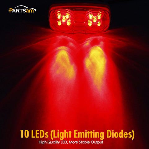 Image of Partsam 14x Red/Amber Double Bullseye led Marker Light Side Marker Clearance Light Smoke Lens, Tiger Eye / Double Bubble LED Marker Lights, 4" Rectangular Rectangle Led Truck Trailer RV Camper Light