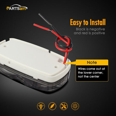 Image of Partsam 14x Red/Amber Double Bullseye led Marker Light Side Marker Clearance Light Smoke Lens, Tiger Eye / Double Bubble LED Marker Lights, 4" Rectangular Rectangle Led Truck Trailer RV Camper Light