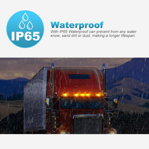 Image of Partsam 5pcs Amber Cab Marker Lights LED Top Roof Running Rectangle Cab Lights 12 LED Reflectors Compatible with Freightliner Century/Columbia Roof Cab Marker Clearance Lights Sealed Waterproof