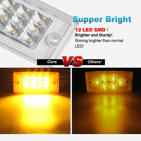 Image of Partsam 5pcs Amber Cab Marker Lights LED Top Roof Running Rectangle Cab Lights 12 LED Reflectors Compatible with Freightliner Century/Columbia Roof Cab Marker Clearance Lights Sealed Waterproof