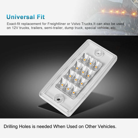 Image of Partsam 5pcs Amber Cab Marker Lights LED Top Roof Running Rectangle Cab Lights 12 LED Reflectors Compatible with Freightliner Century/Columbia Roof Cab Marker Clearance Lights Sealed Waterproof