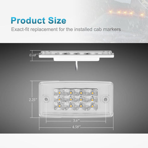 Image of Partsam 5pcs Amber Cab Marker Lights LED Top Roof Running Rectangle Cab Lights 12 LED Reflectors Compatible with Freightliner Century/Columbia Roof Cab Marker Clearance Lights Sealed Waterproof