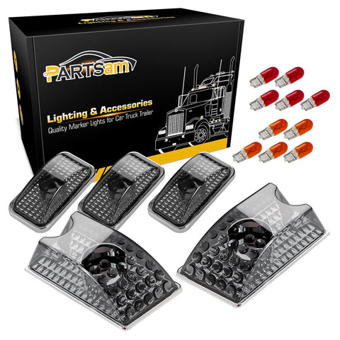 Image of Partsam Replacement for Hummer H2 Cab Roof Lights Smoked Housing 2003-2009 and Hummer H2 SUT Cab Roof Top Clearance Marker Light Lamps 2005-2009 Front Rear 264160BK w/T10 Halogen Bulbs(10Red+10Amber)