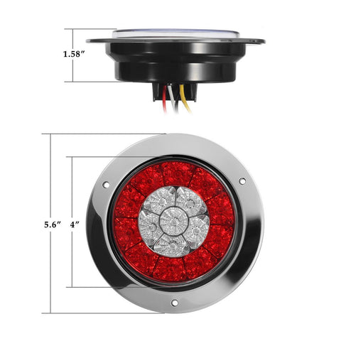 Image of Partsam 4inch Inch Round Led Trailer Taillights Stop Brake Lights Running Red and Amber Parking and Turn Signal Lights, Sealed Double Color Round Led Lights w/ Stainless Steel Rings Flange Mount (4Pack)