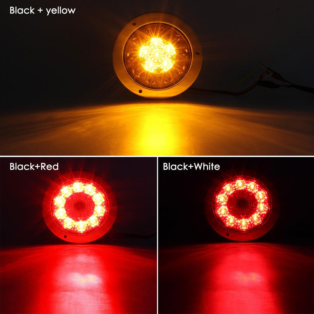 Partsam 4inch Inch Round Led Trailer Taillights Stop Brake Lights Running Red and Amber Parking and Turn Signal Lights, Sealed Double Color Round Led Lights w/ Stainless Steel Rings Flange Mount (4Pack)