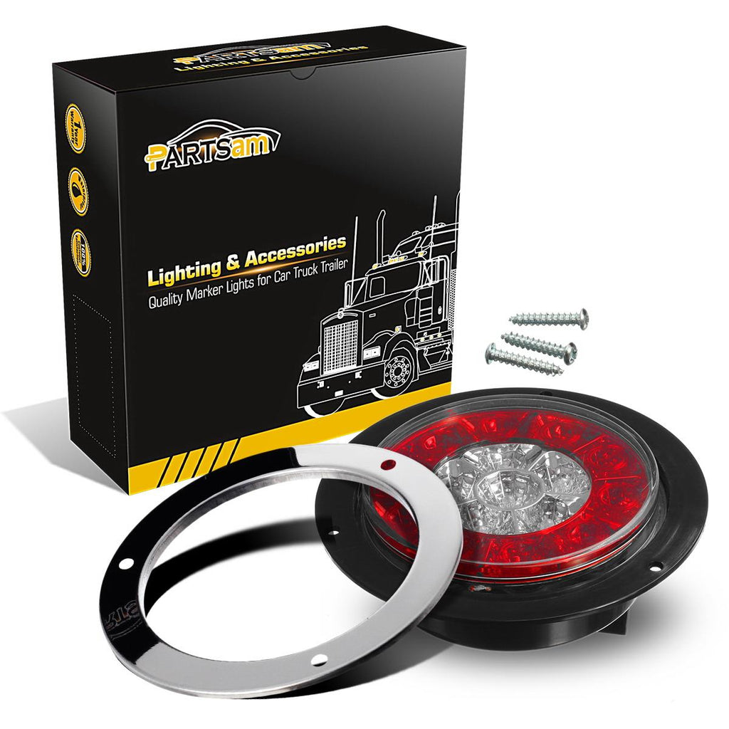 Partsam 4inch Inch Round Led Trailer Taillights Stop Brake Lights Running Red and Amber Parking and Turn Signal Lights, Sealed Double Color Round Led Lights w/ Stainless Steel Rings Flange Mount (4Pack)