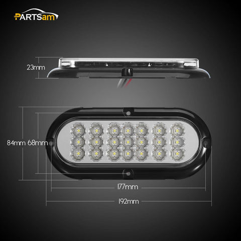 Image of Partsam 2 Pcs 6-1/2inch Clear Oval Sealed 21 DIODE LED BACK-UP REVERSE FOG WHITE Light Kit with Light, Flange Mount for Truck,Trailer (Turn, Stop, and Tail Light), White Reflector