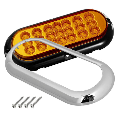 Image of Partsam 2Pcs 6-1/2inch Oval Amber Led Trailer Lights 21 LED Flange Mount w Reflectors Turn Signal Park Side Marker LED Light for Truck Trailer Trail Bus 12V LED Trailer Parking Light w Chrome Bezels