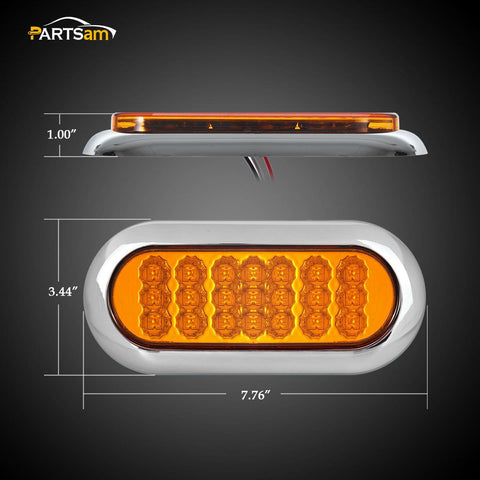 Image of Partsam 2Pcs 6-1/2inch Oval Amber Led Trailer Lights 21 LED Flange Mount w Reflectors Turn Signal Park Side Marker LED Light for Truck Trailer Trail Bus 12V LED Trailer Parking Light w Chrome Bezels