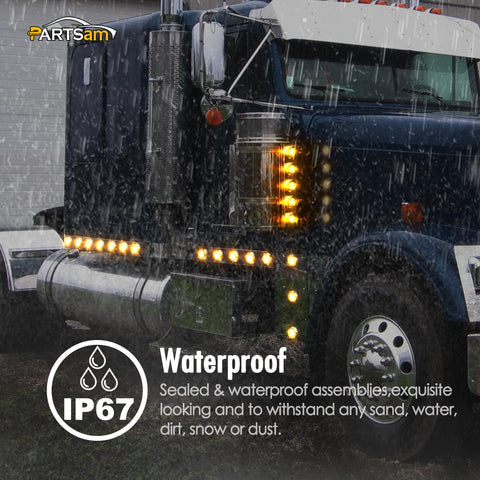 Image of Partsam 10Pcs 2.5" Round Amber Led Clearance and Side Marker Lights Kit Clear Lens 13 Diodes w Grommets and Wire Pigtails Truck Trailer RV Flush Mount Waterproof 12V Sealed, 2.5" Round Led Lights