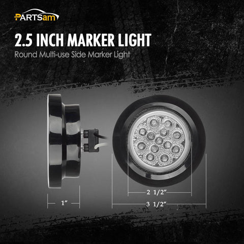 Image of Partsam 10Pcs 2.5" Round Red Led Clearance and side Marker Lights Kit 13 Diodes Clear Lens w Reflectors Grommets / Pigtails Truck Trailer Rv Flush Mount Waterproof 12V Sealed, 2.5" Round Led Lights