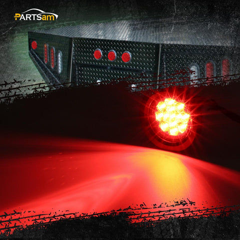 Image of Partsam 10Pcs 2.5" Round Red Led Clearance and side Marker Lights Kit 13 Diodes Clear Lens w Reflectors Grommets / Pigtails Truck Trailer Rv Flush Mount Waterproof 12V Sealed, 2.5" Round Led Lights