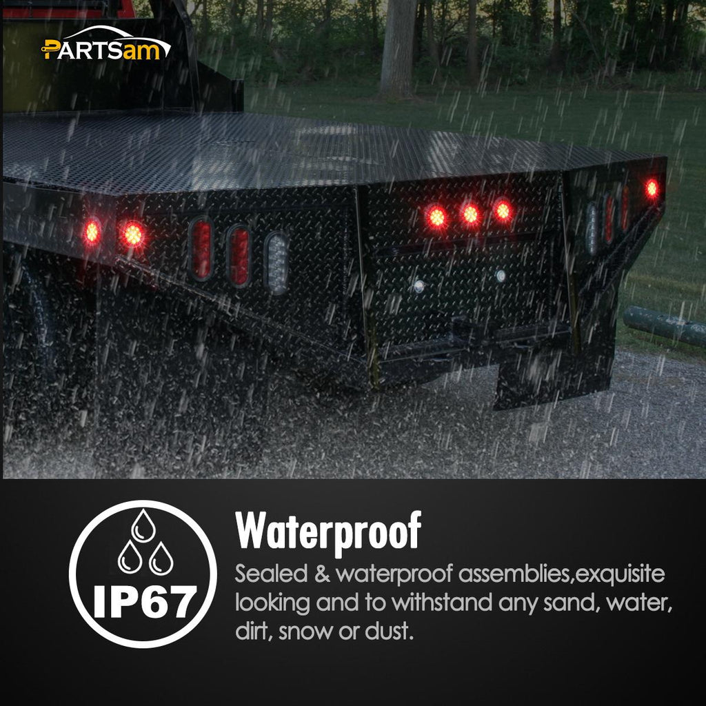 Partsam 10Pcs 2.5" Round Red Led Clearance and side Marker Lights Kit 13 Diodes Clear Lens w Reflectors Grommets / Pigtails Truck Trailer Rv Flush Mount Waterproof 12V Sealed, 2.5" Round Led Lights