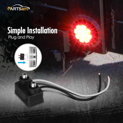 Image of Partsam 10Pcs 2.5" Round Red Led Clearance and side Marker Lights Kit 13 Diodes Clear Lens w Reflectors Grommets / Pigtails Truck Trailer Rv Flush Mount Waterproof 12V Sealed, 2.5" Round Led Lights