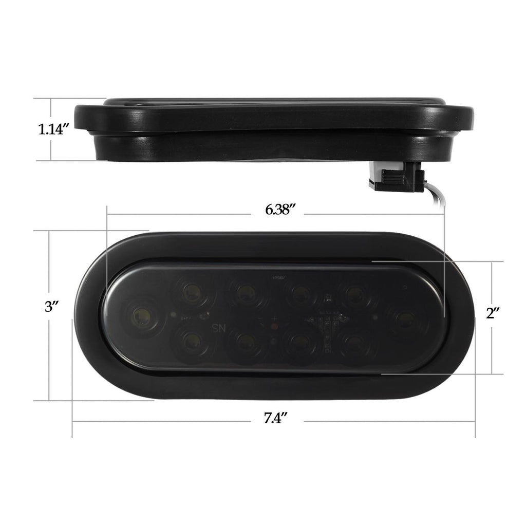 Partsam 2Pcs 6 Inch Oval Red Led Trailer Tail Lights 10 Diodes Smoke Lens Stop Brake Turn Lights Grommet and Pigtails Submersible 12V Sealed for RV Trucks, 6 Oval led Tail Lights Smoked