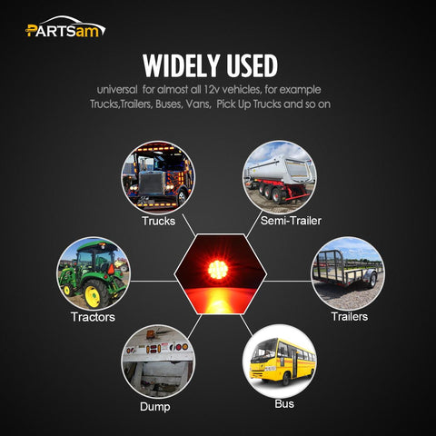 Image of Partsam 10Pcs 2.5" Round Red Led Clearance and side Marker Lights Kit 13 Diodes with Light Grommet and Wire Pigtail Truck Trailer Rv Flush Mount Waterproof 12V Sealed, 2.5 Round Led Marker Lights