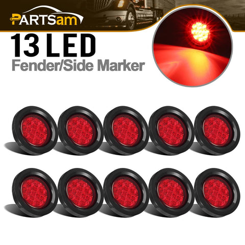 Image of Partsam 10Pcs 2.5" Round Red Led Clearance and side Marker Lights Kit 13 Diodes with Light Grommet and Wire Pigtail Truck Trailer Rv Flush Mount Waterproof 12V Sealed, 2.5 Round Led Marker Lights