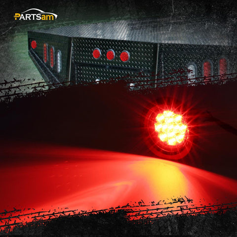 Image of Partsam 10Pcs 2.5" Round Red Led Clearance and side Marker Lights Kit 13 Diodes with Light Grommet and Wire Pigtail Truck Trailer Rv Flush Mount Waterproof 12V Sealed, 2.5 Round Led Marker Lights