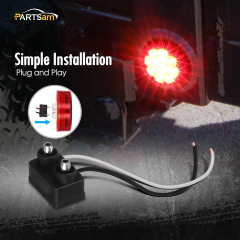Image of Partsam 10Pcs 2.5" Round Red Led Clearance and side Marker Lights Kit 13 Diodes with Light Grommet and Wire Pigtail Truck Trailer Rv Flush Mount Waterproof 12V Sealed, 2.5 Round Led Marker Lights