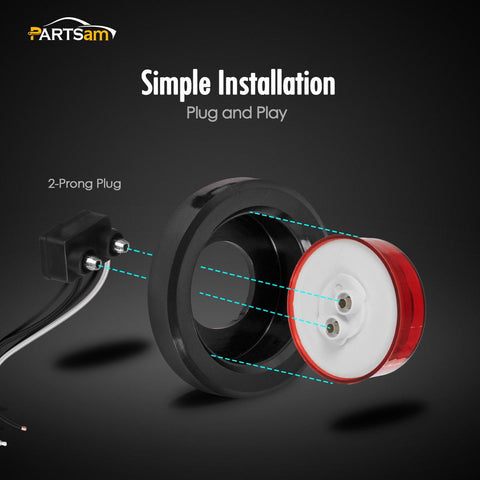 Image of Partsam 10Pcs 2.5" Round Red Led Clearance and side Marker Lights Kit 13 Diodes with Light Grommet and Wire Pigtail Truck Trailer Rv Flush Mount Waterproof 12V Sealed, 2.5 Round Led Marker Lights