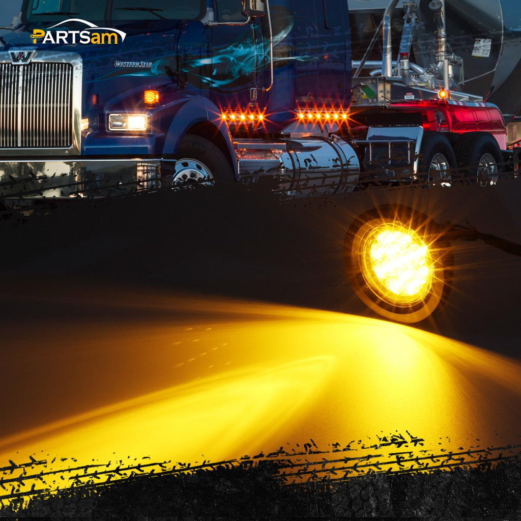 Partsam 10Pcs 2.5" Round Amber Led Clearance and side Marker Lights Kit 13 Diodes with Light Grommet and Wire Pigtail Truck Trailer Rv Flush Mount Waterproof 12V Sealed, 2.5 Round Led Marker Lights